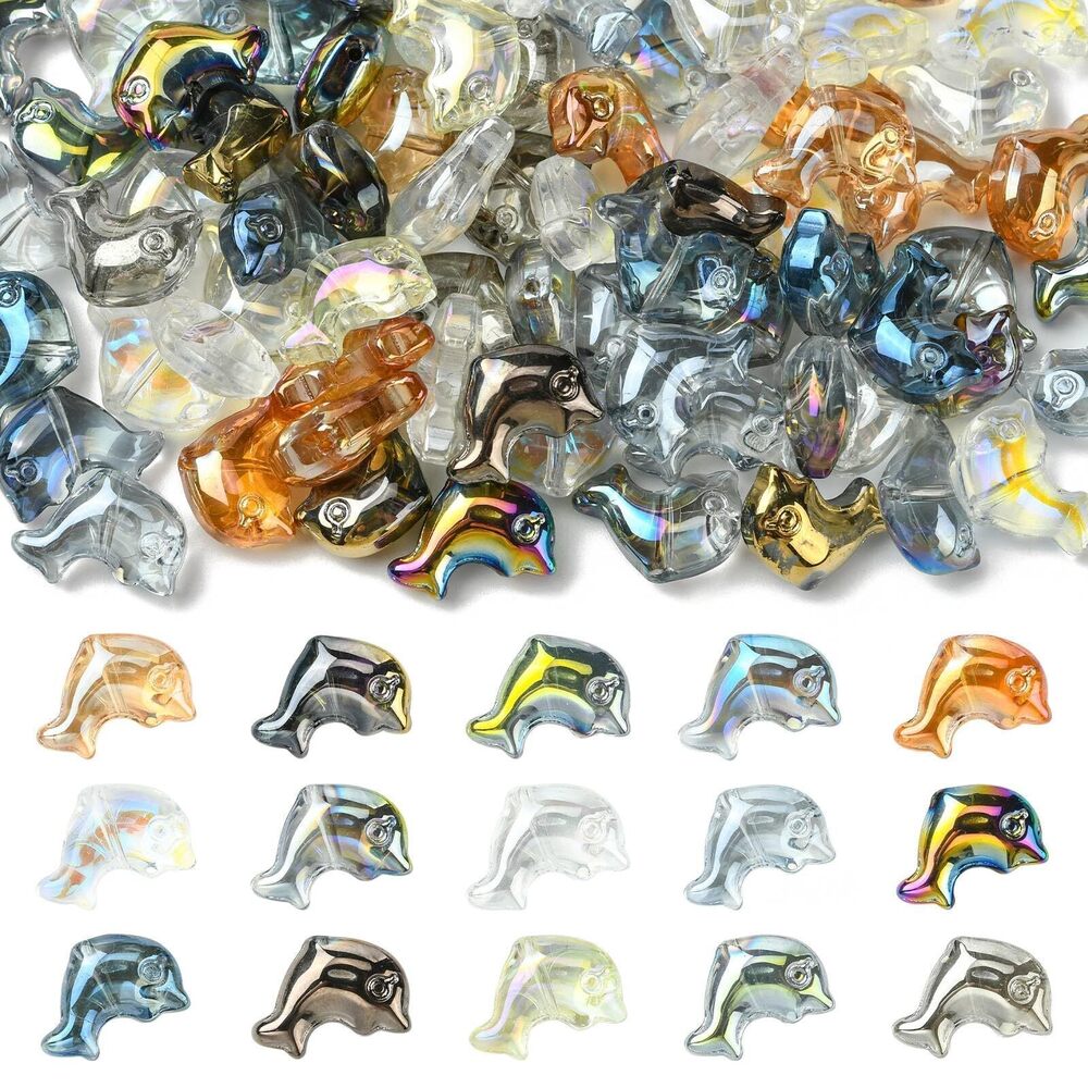 3748 100Pcs Random Electroplate Glass Dolphin Beads Sea Life Ocean Animal